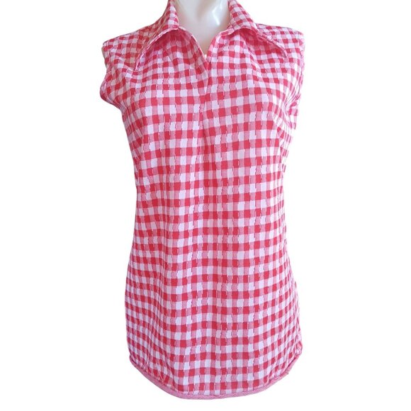 Vintage Women's Medium Top Granny Stretch Knit 1970's Checkered Sleeveless 1of1 - Picture 3 of 7